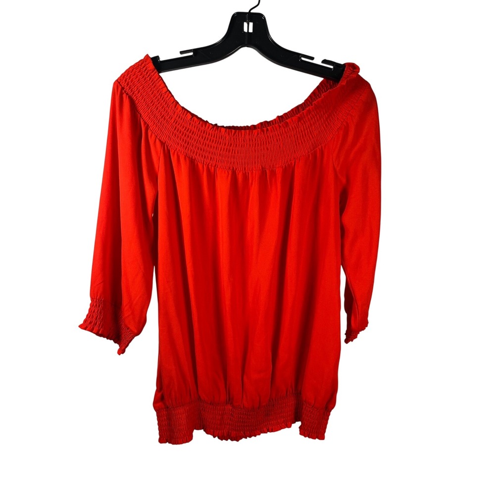 SoHo New York Company Jeans Red Off The Shoulder Smocked 3/4 Sleeve‎ Top XS